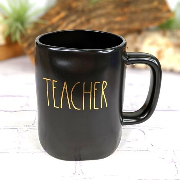 Rae Dunn TEACHER Black Ceramic Mug with Gold Lettering - Picture 1 of 7